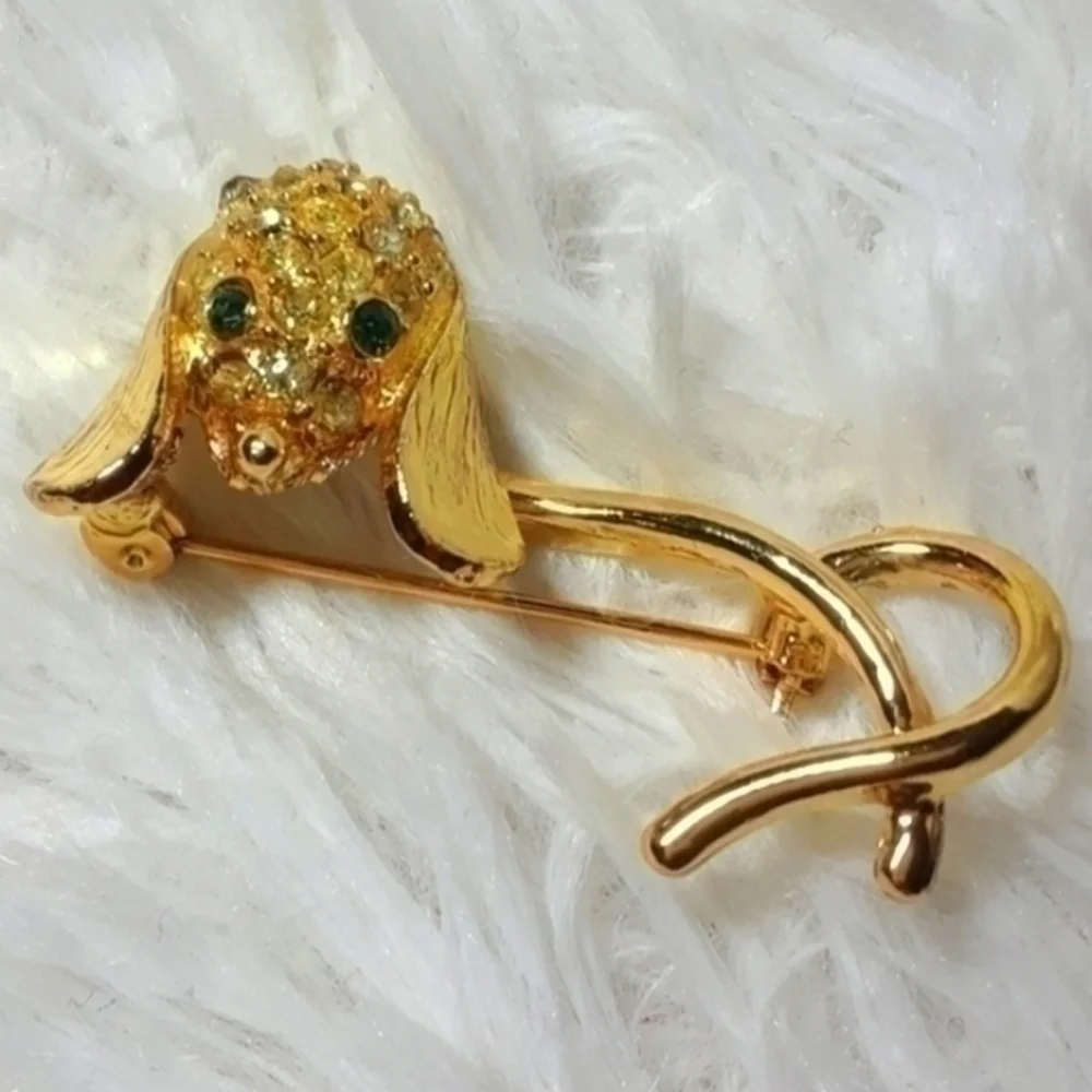 Vintage CZ Jeweled Puppy Dog Brooch Pin